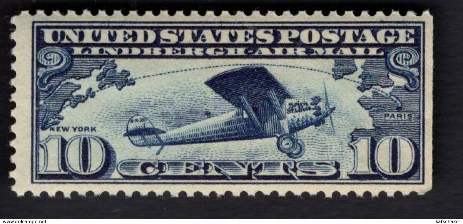 2020969220 1927 SCOTT C10 (XX)  POSTFRIS MINT NEVER HINGED - LINDBERGH'S AIRPLAINE - SPIRIT OF ST. LOUIS - RIGHT IMPERF. - 1b. 1918-1940 Ungebraucht