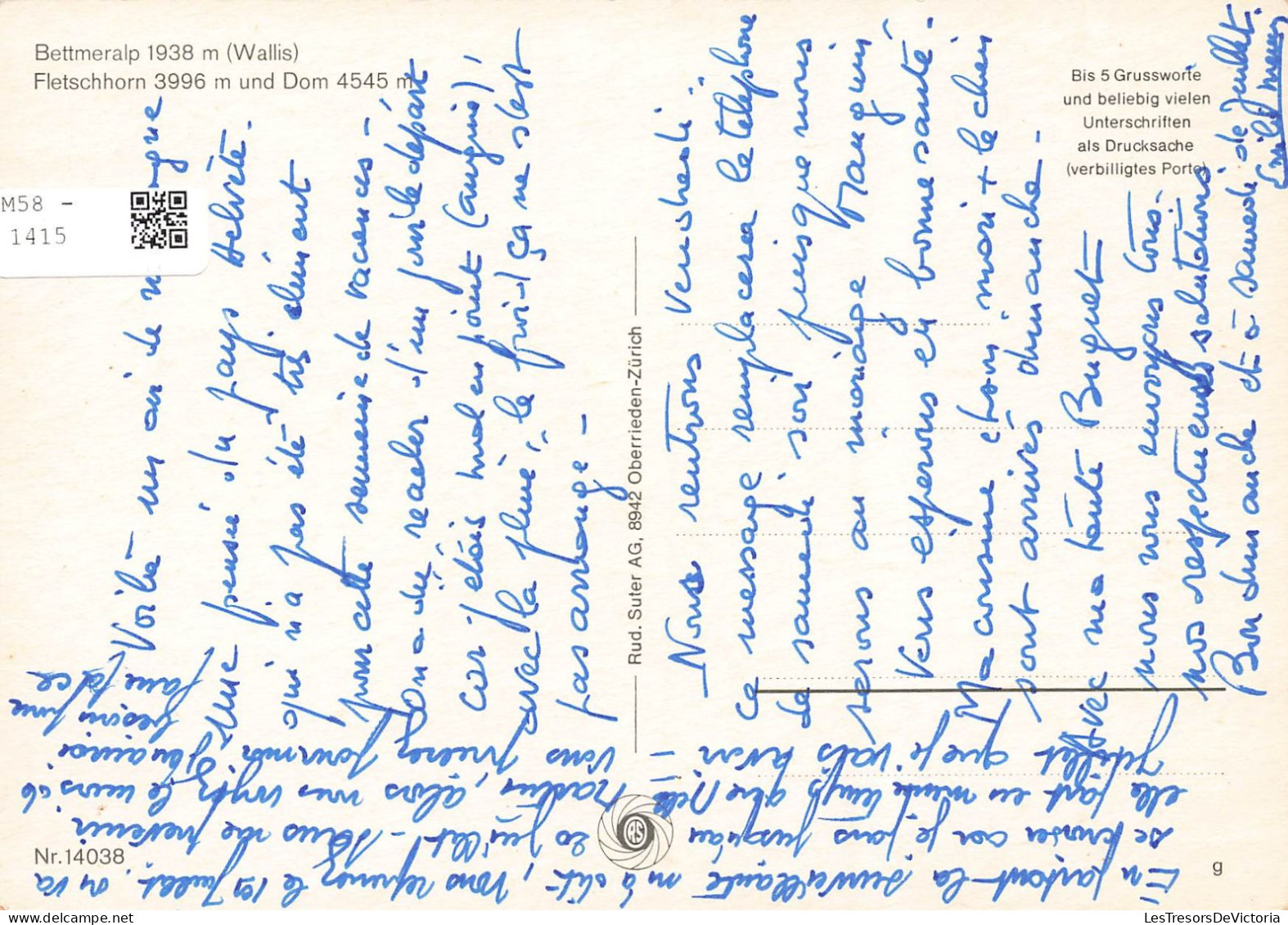 SUISSE -  Bettmaralp 1938 M (Wallis) - Fletschhorn 3996 M Und Dom 4545 M -  Animé - Maisons - Carte Postale - Betten