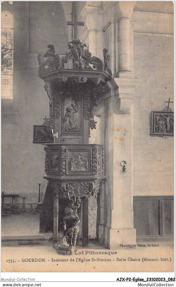 AJXP2-0137 - EGLISE - LE LOT PITTORESQUE - GOURDON - Interieur De L'eglise ST-Simeon - Belle Chaire - Churches & Cathedrals