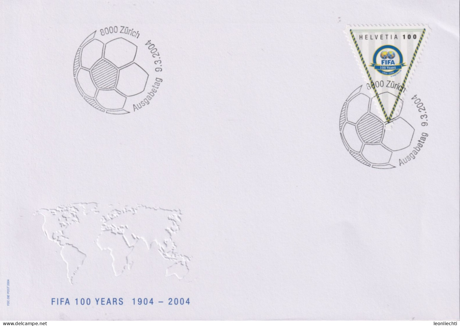 2004 Schweiz, FDC Zum:CH 1110, Mi:CH 1864, Wimpel, 100 Jahre FIFA - FDC