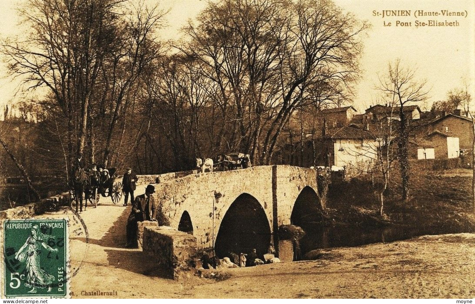 1986 - Hte VIENNE -   SAINT - JUNIEN  :  LE PONT Ste ELISABETH - ATTELAGES ,  LAVANDIERES  CIRCULEE EN 1913 - Saint Junien