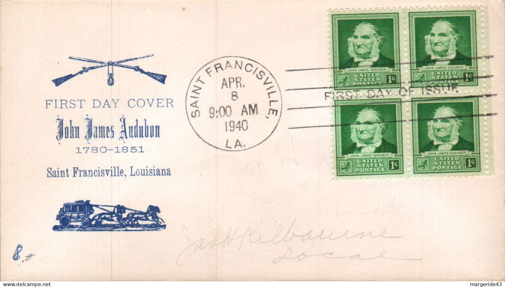 USA ETATS UNIS LETTRE FDC 1940 JOHN AUDUBON - 1941-1950