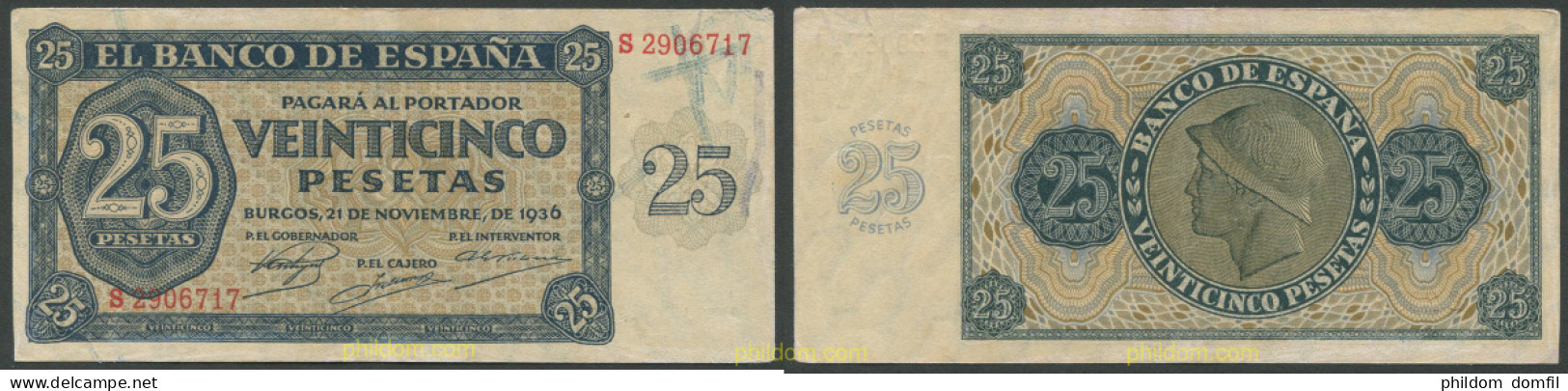 8256 ESPAÑA 1936 25 Pesetas Estado Español 21 De Noviembre De 1936 - Autres & Non Classés