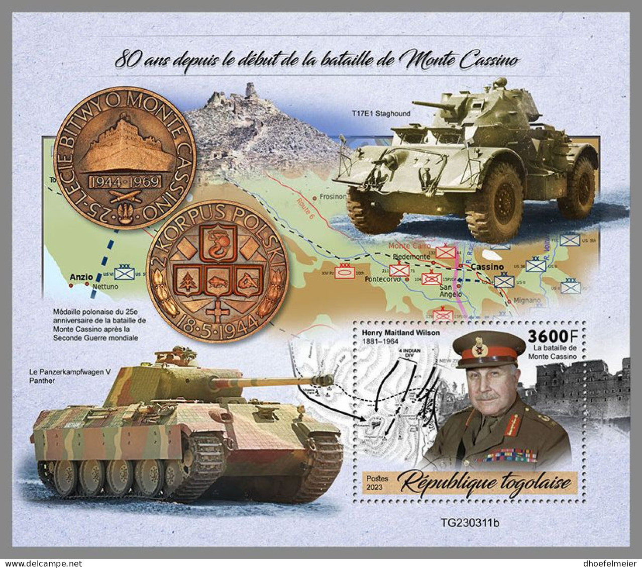 TOGO 2023 MNH WWII Battle Of Monte Cassino S/S – OFFICIAL ISSUE – DHQ2418 - Guerre Mondiale (Seconde)