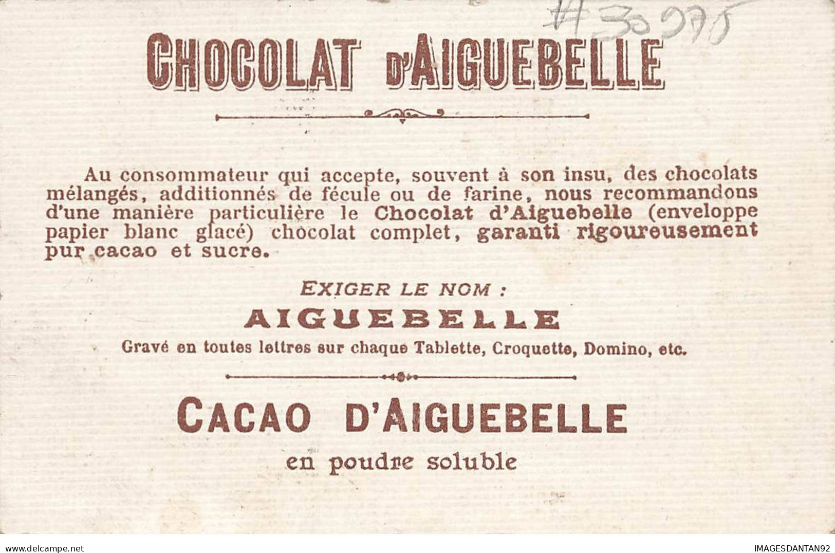 CHROMO #CL30975 CHOCOLAT D AIGUEBELLE PAYSAGE CHATEAU MONTAGNE BORD DE LAC - Aiguebelle