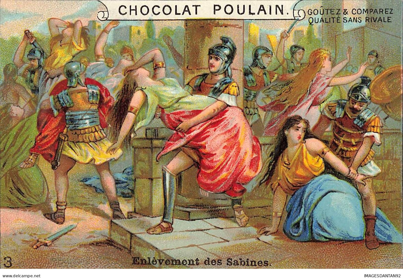 CHROMO #CL40361 CHOCOLAT POULAIN ENLEVEMENT DES SABINES FEMMES SOLDATS HISTOIRE ROMAINE ANTIQUE - Poulain