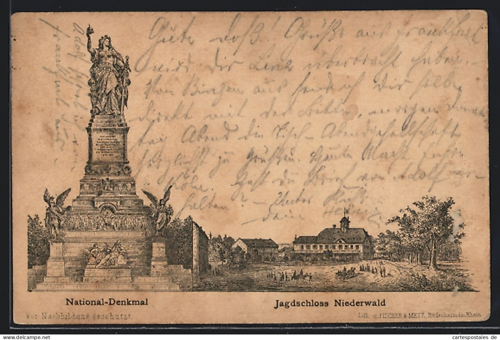Vorläufer-Lithographie Ganzsache PP6F104 /013: Rüdesheim A. Rh., 1886, National-Denkmal Und Jagdschloss Auf Niederwa  - Postkarten