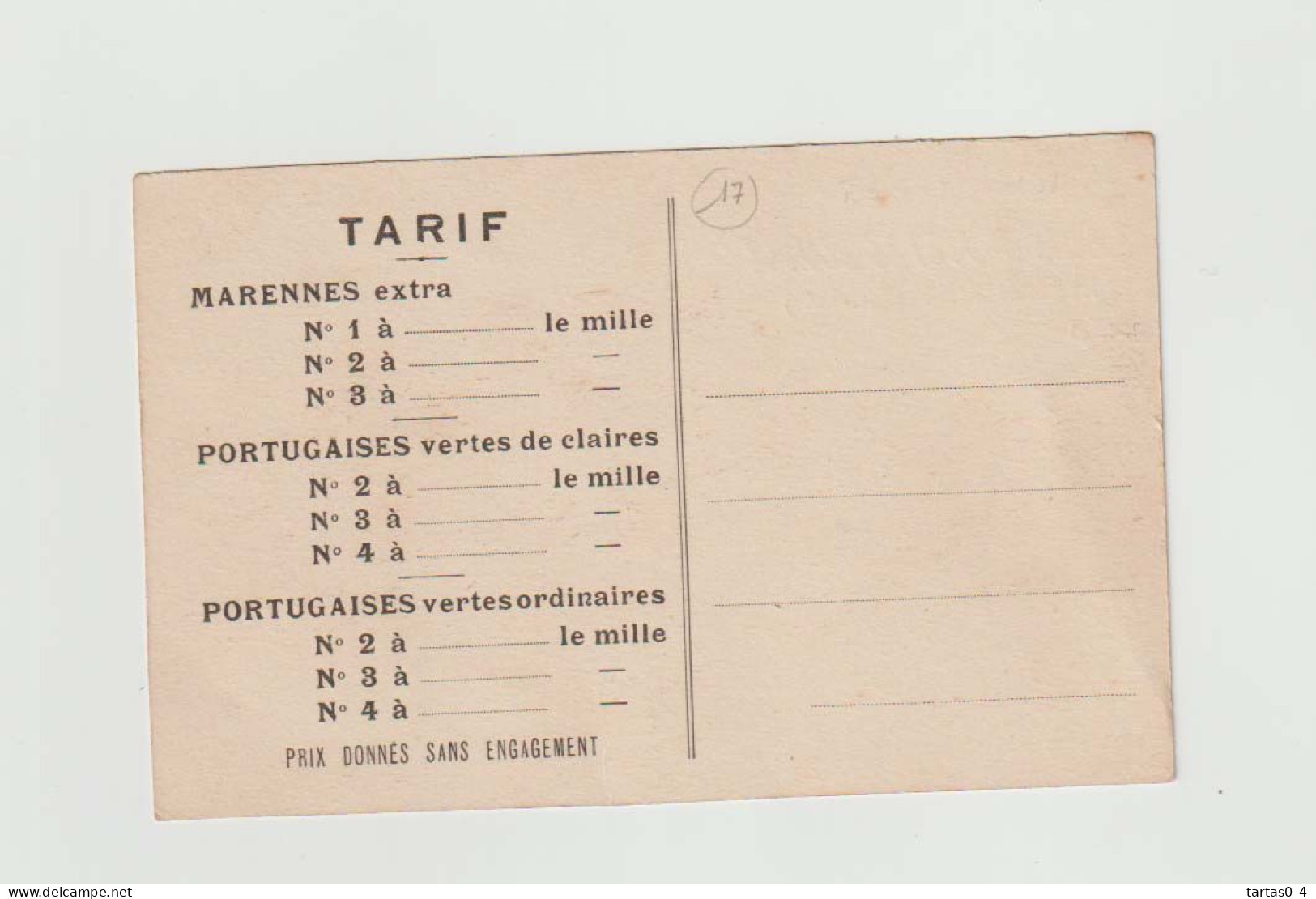 17 - MARENNES - Etablissement Ostreicoles SAINTEAU Huitres Carte Pub Pour Tarif Trés Leger Pelurage Sinon Bon Voir Scan - Marennes