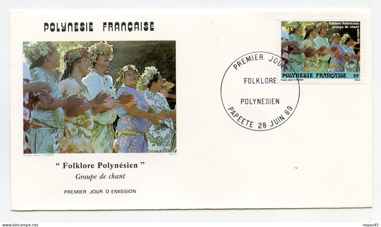 Enveloppe Timbres Premier Jour D'émission.Cachet Folklore Polynésien.Papeete 28 Juin 89.Groupe Chant.Polynésie Française - Autres & Non Classés