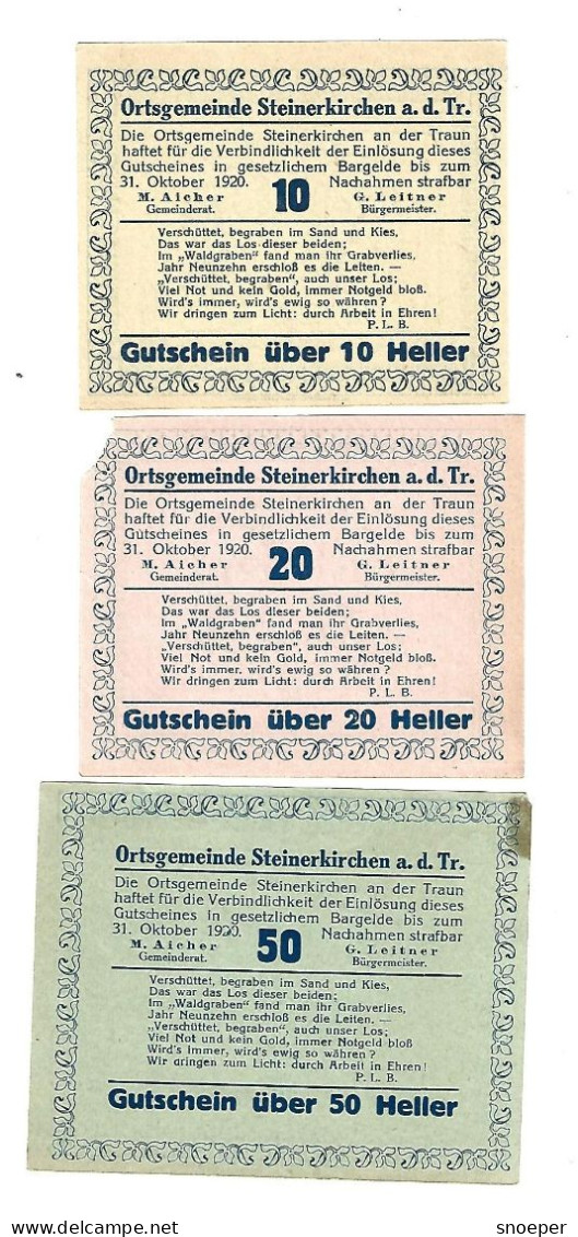 **Austria Notgeld Steinkirchen Am Der  Traun  Serie Compleet  1029.2a   Cat Val 3 Euro - Autriche