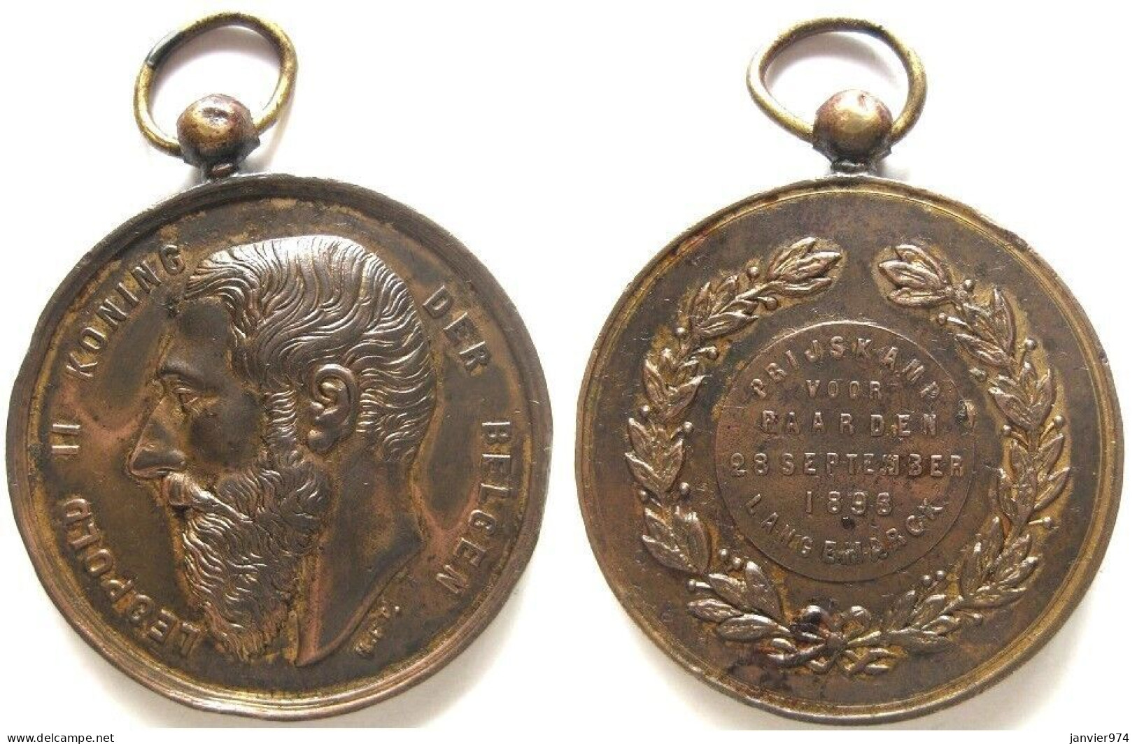 Médaille En Bronze Léopold II. Prijskamp Voor Paarden 26 Septembre 1898 Langemarck, Concours Hippique - Otros & Sin Clasificación