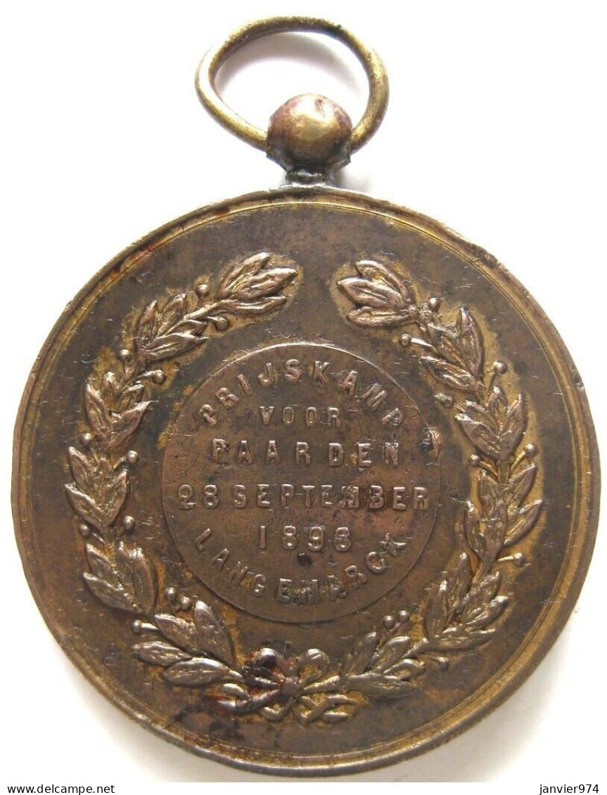 Médaille En Bronze Léopold II. Prijskamp Voor Paarden 26 Septembre 1898 Langemarck, Concours Hippique - Other & Unclassified