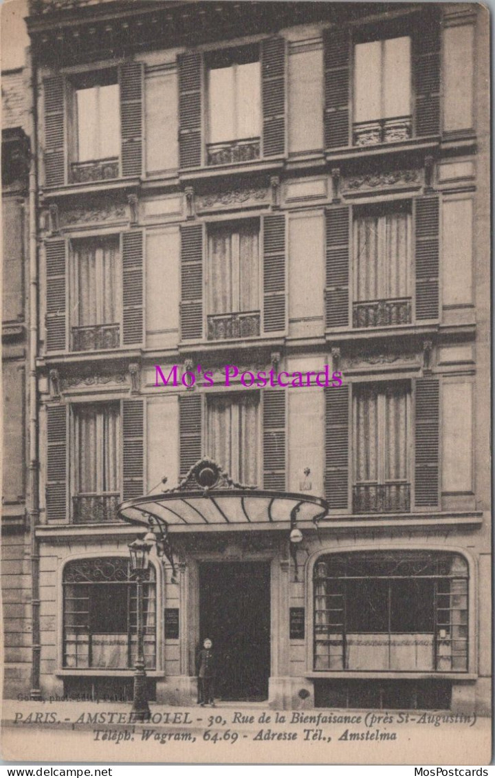 France Postcard - Paris, Amstelhotel, 30 Rue De La Bienfaisance DZ325 - Cafés, Hôtels, Restaurants