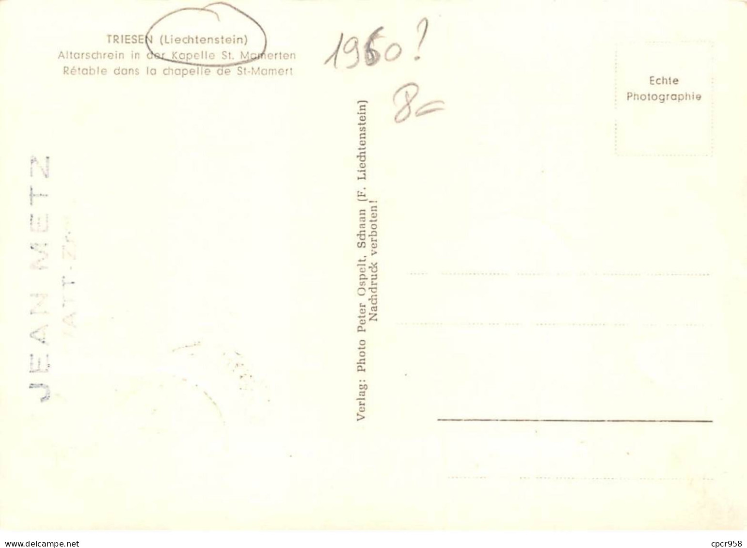 LIECHTENSTEIN.Carte Maximum.AM14067.1960.Cachet Vaduz.Triesen.Rétable Dans La Chapelle De St.Mamert - Oblitérés