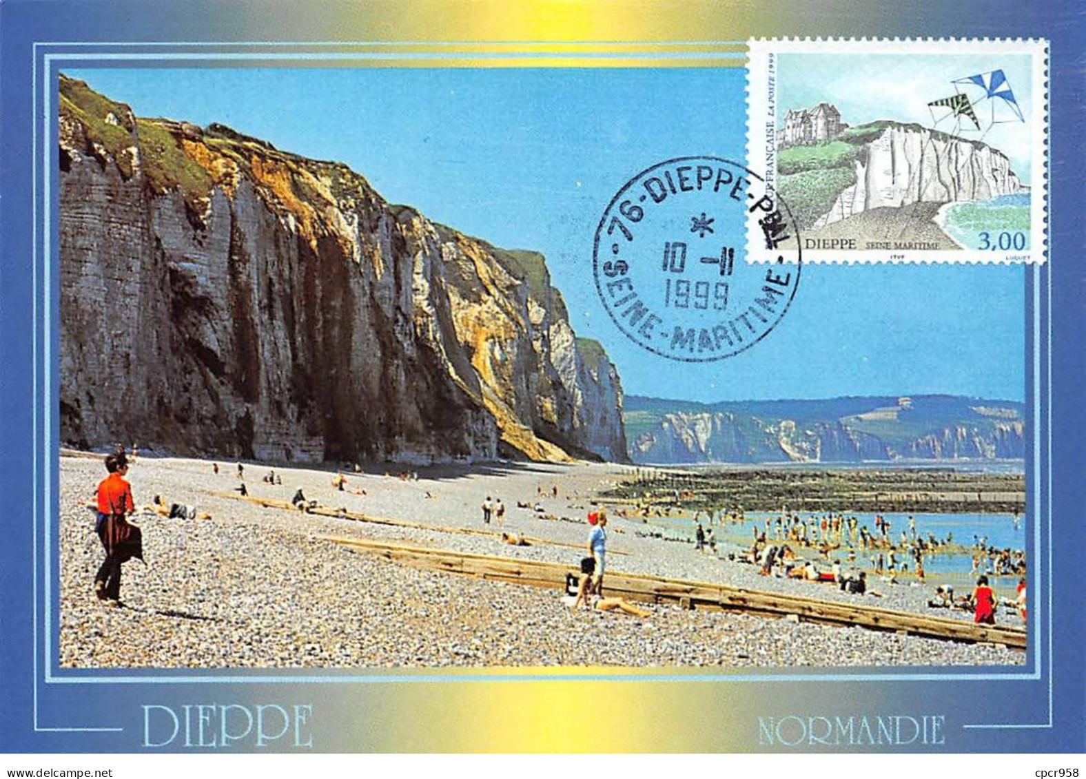 Carte Maximum - FRANCE - COR12856 - 10/11/1999 - Plage De Dieppe - Cachet Dieppe - 1990-1999