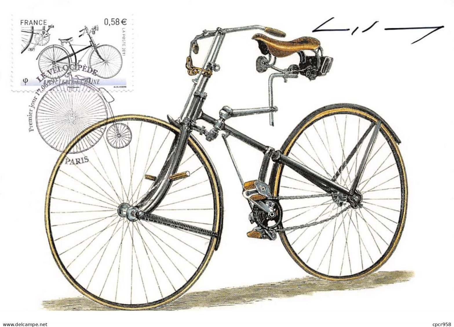 FRANCE.Carte Maximum.AM12036.17/06/2011.Cachet Paris.Le Vélocipède.Bicyclette à Chaîne.Signé - 2010-2019