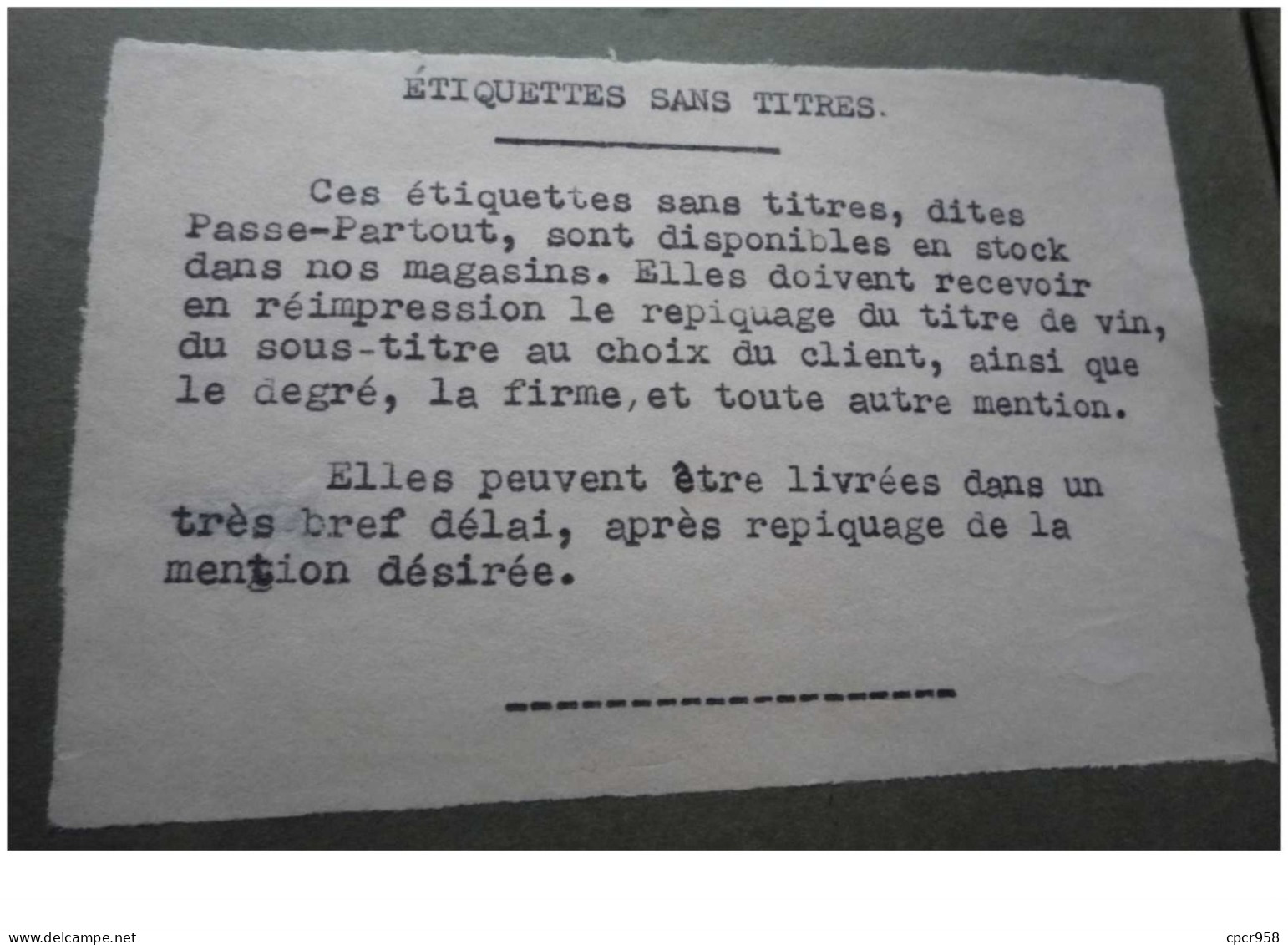 Publicité. N° 34022.etiquettes Sans Titres Pour Bouteilles De Vin.14 Etiquettes.arfeuille Paris - Verzamelingen, Voorwerpen En Reeksen