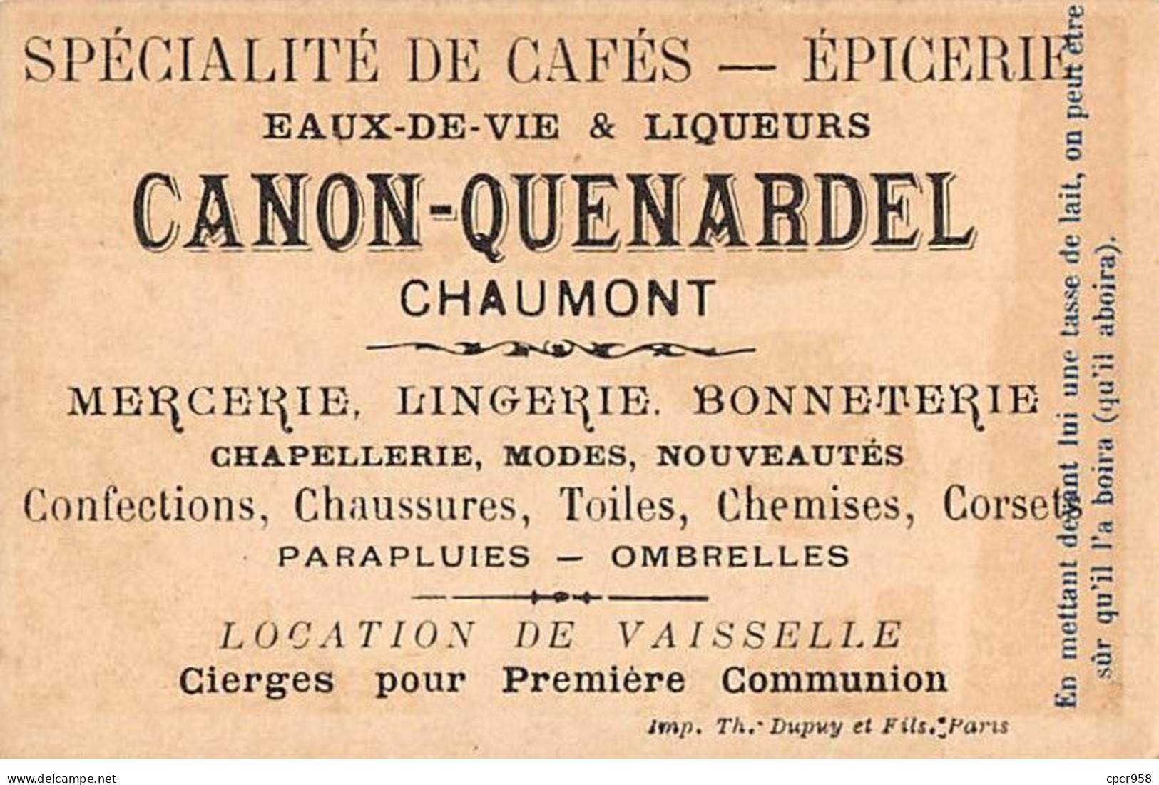 Chromos - COR10089 - Eaux-de-vie & Liqueurs -Chaumont- Enfants Avec Un Chat - 6x10 Cm Environ - Té & Café