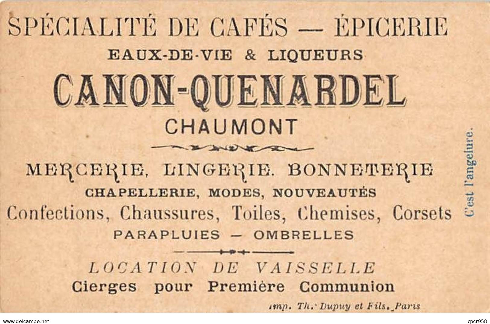 Chromos - COR10087 - Eaux-de-vie & Liqueurs -Chaumont- Quel Est L'ange Le Moins Adoré? - 6x10 Cm Environ - Té & Café