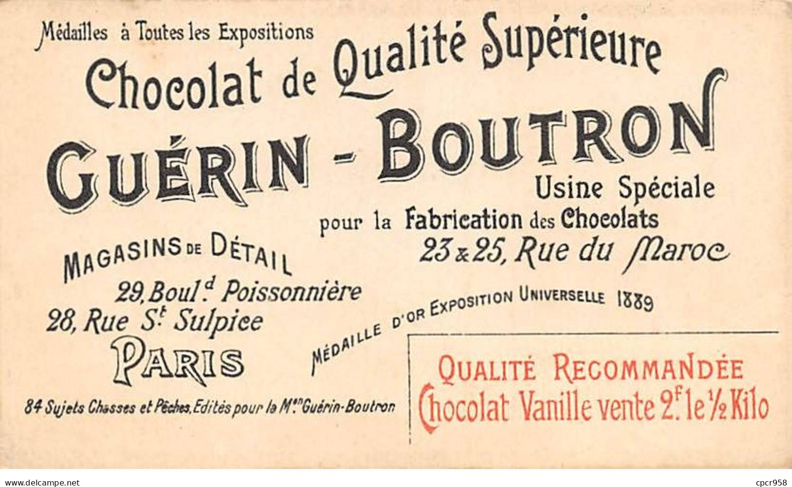 Chromos -COR10596 - Chocolat Guérin-Boutron- Chasses Et Pêches-Kangourou -Chasseur  - 6x10 Cm Env. - Guérin-Boutron