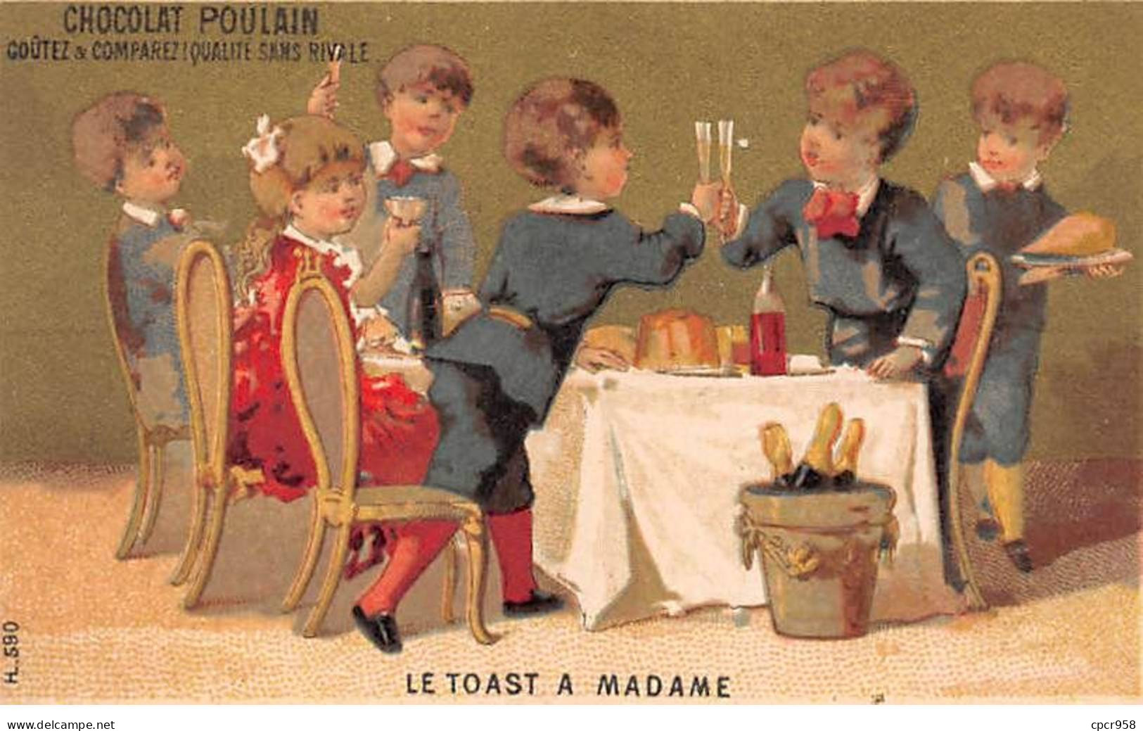 Chromos - COR13776 - Hommes - Femme - Table - Toast  - Fond Or - 10x6 Cm Environ - En L'état - Poulain