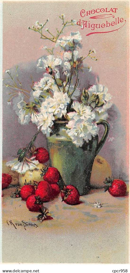 Chromos - COR14564 - Chocolat D'Aiguebelle - Fleurs - Vase - Fraises - 14x7 Cm Environ - En L'état - Aiguebelle