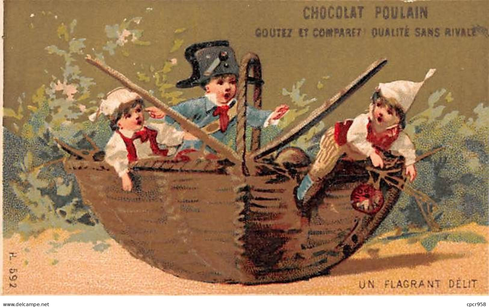 Chromos - COR13735 - Chocolat Poulain - Garçons - Panier - Chapeaux - 10x6 Cm Environ - En L'état - Poulain