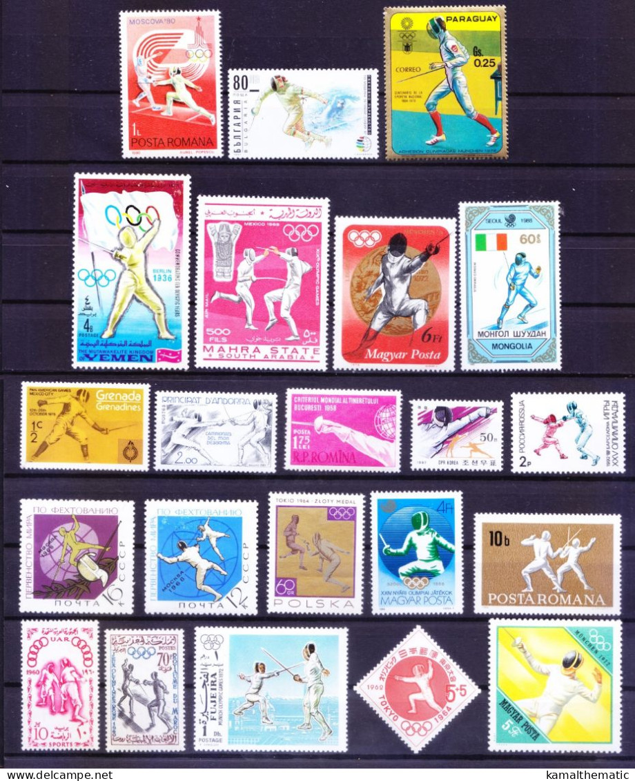 Fencing, Sword Fighting, Sports, Olympic, 22 Different MNH Stamps - Fechten