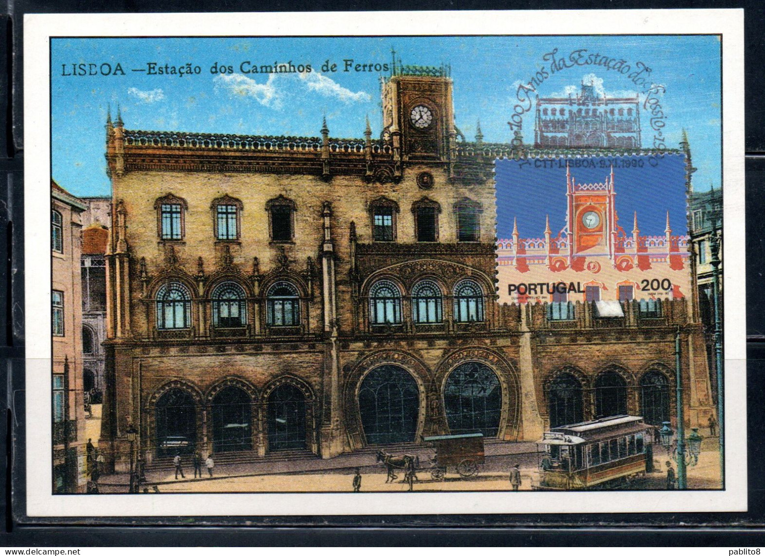 PORTUGAL PORTOGALLO 1990 LOCOMOTIVE TRAINS LOCOMOTIVE TRAIN ROSSIO RAILWAY STATION 200e MAXI MAXIMUM CARD - Maximum Cards & Covers