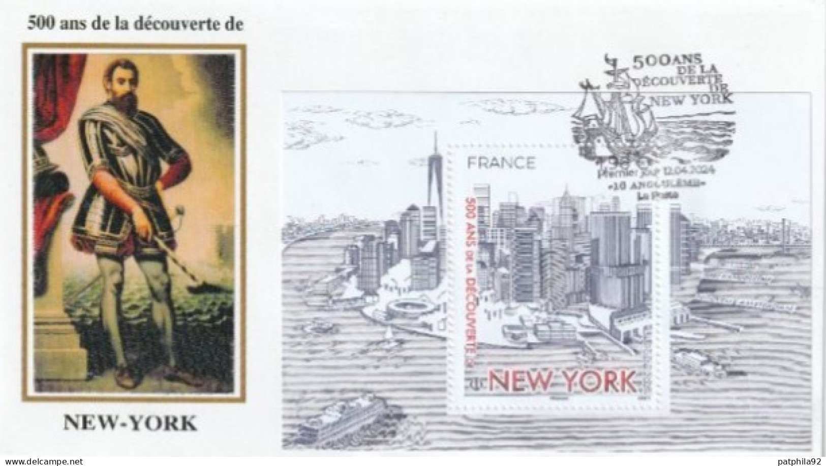 Fdc 2024_Envel. 1er Jour_fdc_soie_500 Ans De La Découverte De NEW-YORK. PJ 16 Angoulême 12/04/24. - 2020-…