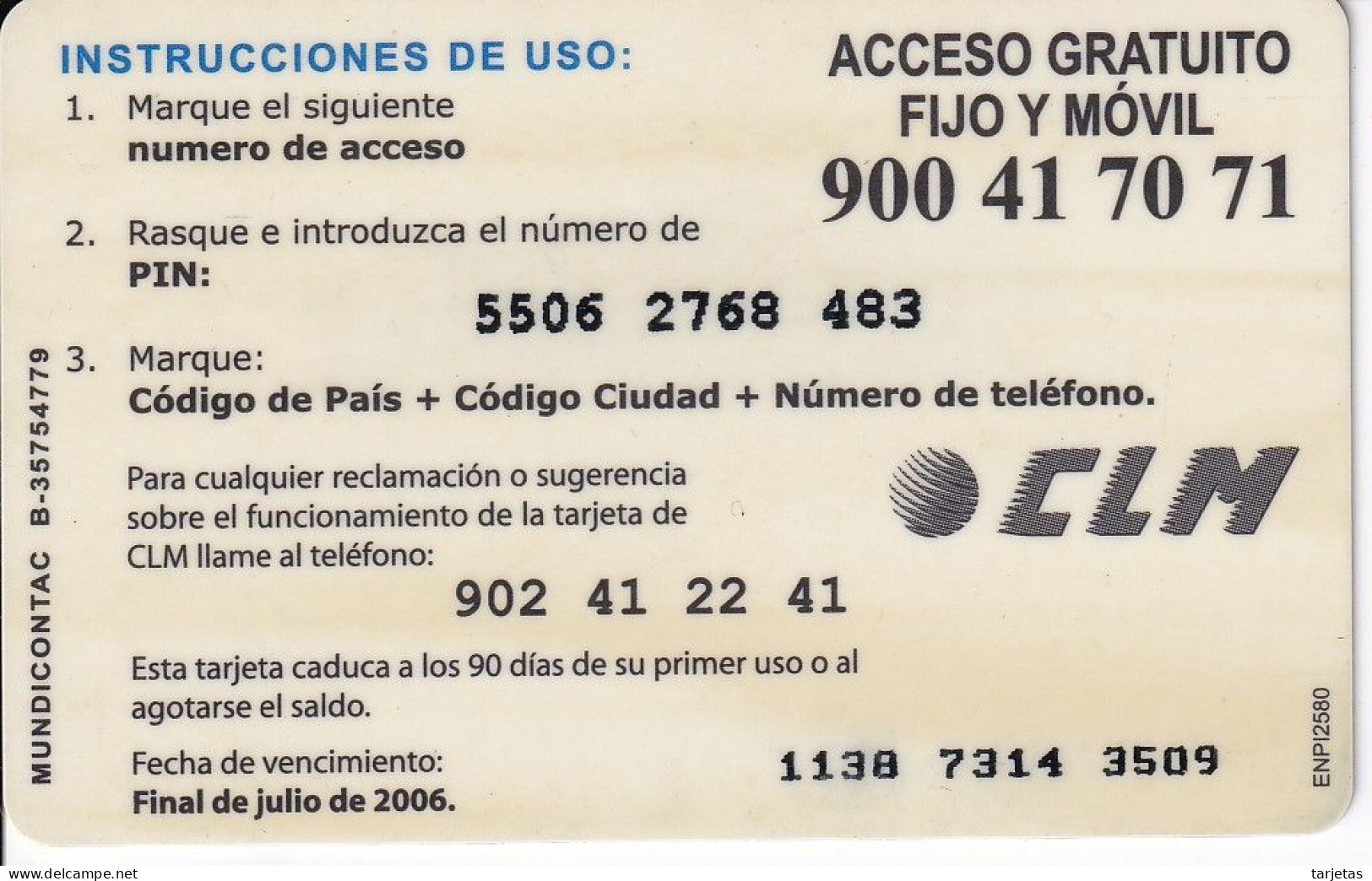 TARJETA DE ESPAÑA DE TELEFONICA DE MUNDI CONTACT - Telefonica