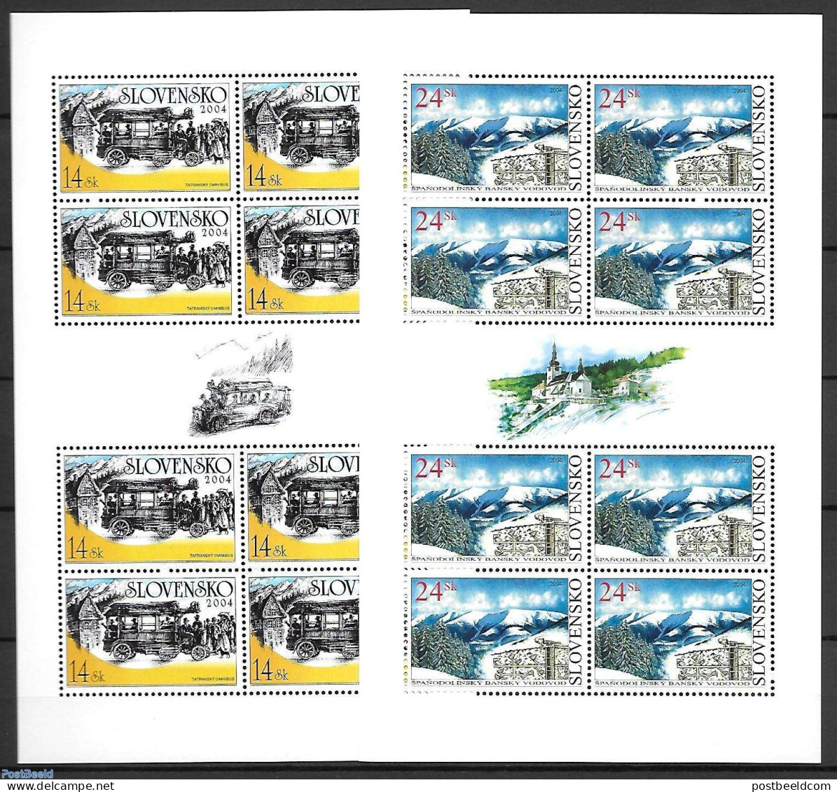 Slovakia 2004 Omnibus/Water System 2 M/ss, Mint NH, Nature - Transport - Water, Dams & Falls - Automobiles - Nuovi