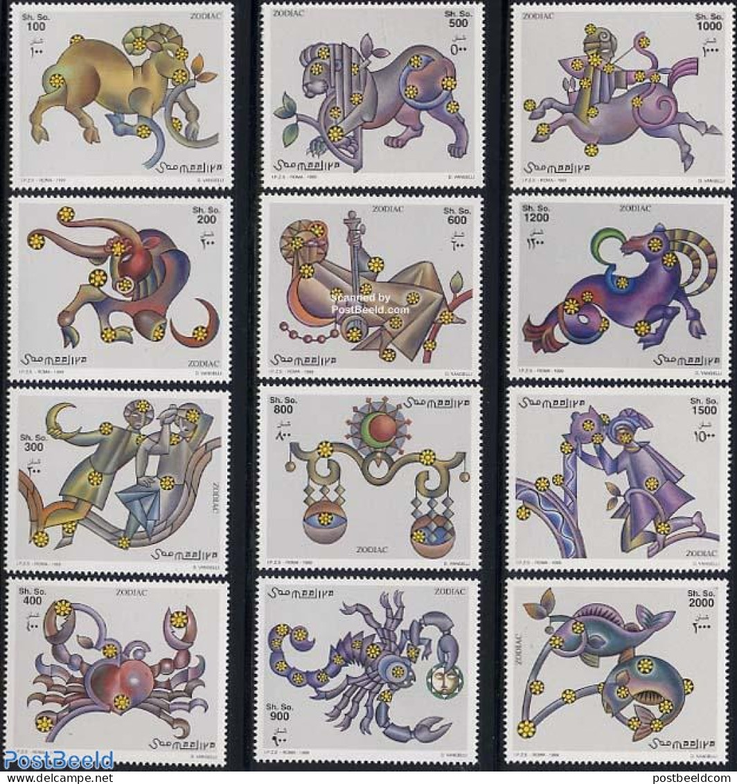 Somalia 1999 Zodiac 12v, Mint NH, Nature - Science - Animals (others & Mixed) - Somalië (1960-...)