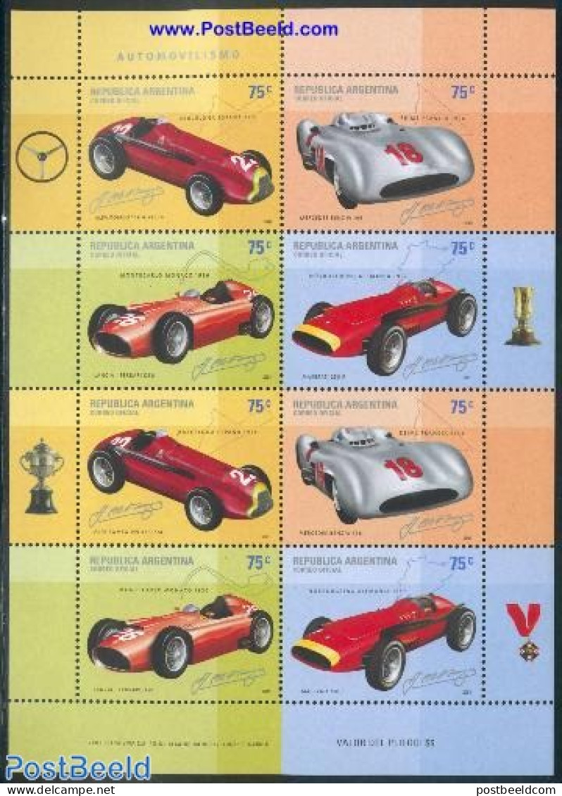 Argentina 2001 Racing Cars M/s, Mint NH, Sport - Transport - Autosports - Automobiles - Art - Handwriting And Autographs - Neufs