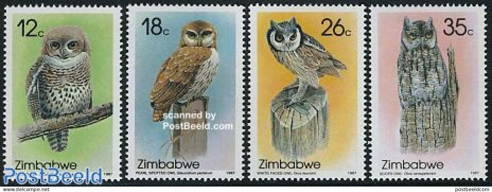 Zimbabwe 1987 Owls 4v, Mint NH, Nature - Birds - Birds Of Prey - Owls - Zimbabwe (1980-...)