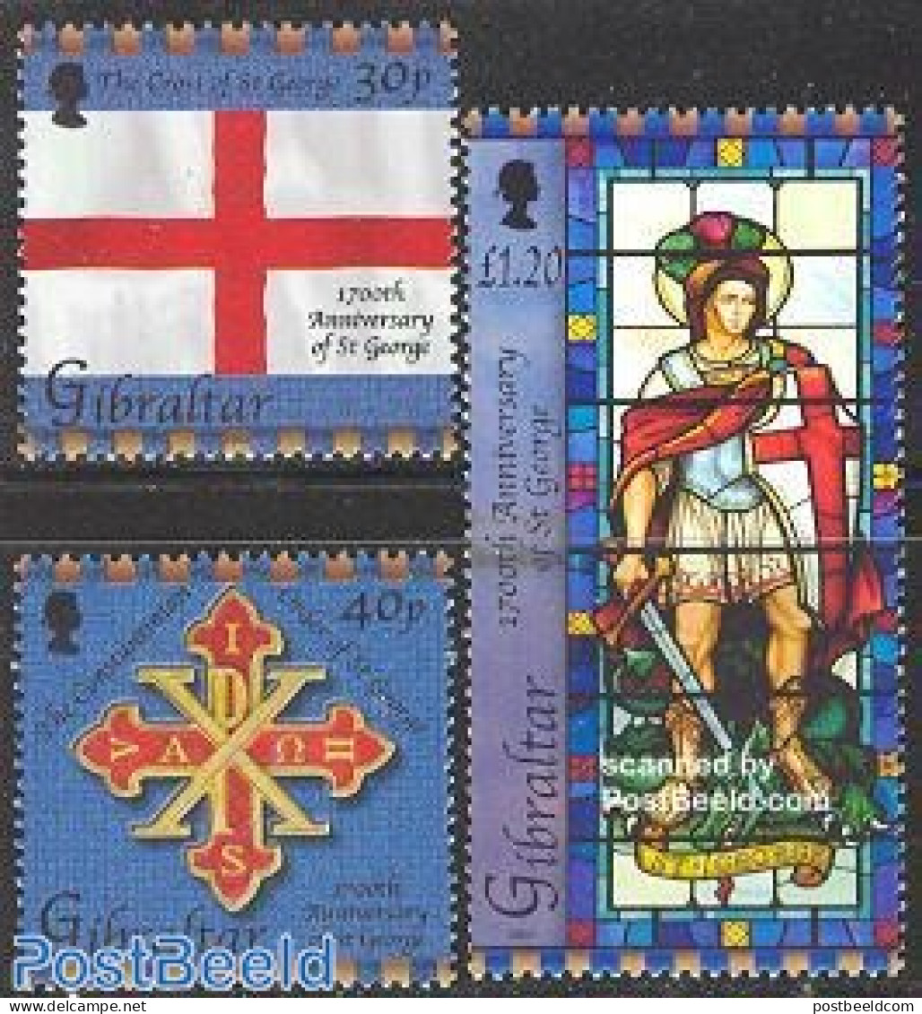 Gibraltar 2003 St. George 3v, Mint NH, History - Flags - Art - Stained Glass And Windows - Glas & Brandglas