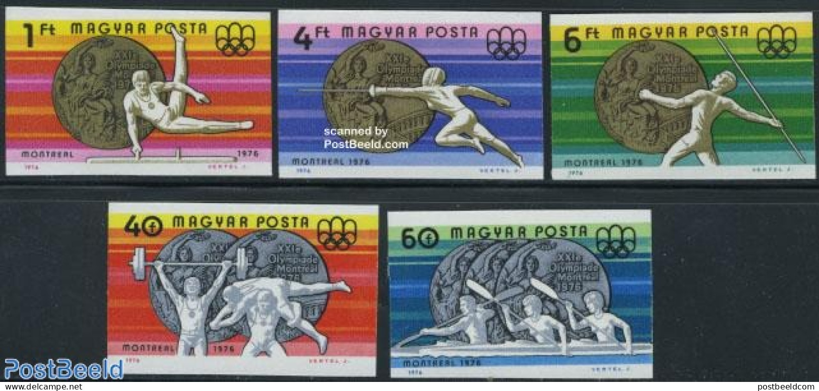 Hungary 1976 Olympic Winners 5v Imperforated, Mint NH, Sport - Athletics - Fencing - Gymnastics - Kayaks & Rowing - Ol.. - Nuevos