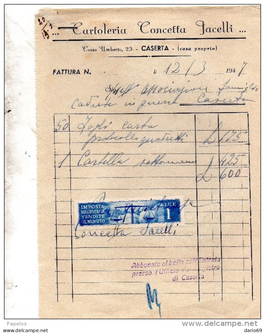 1947  FATTURA   CASERTA   -    CARTOLERIA - Italie