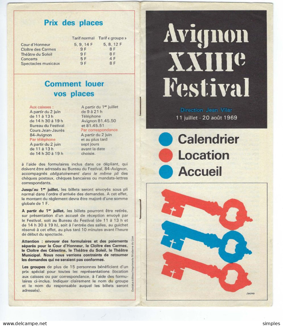 Programme Festival AVIGNON De 1969 Sous Bande Affranchie Timbre Préoblitéré Monnaie Gauloise - 1964-1988