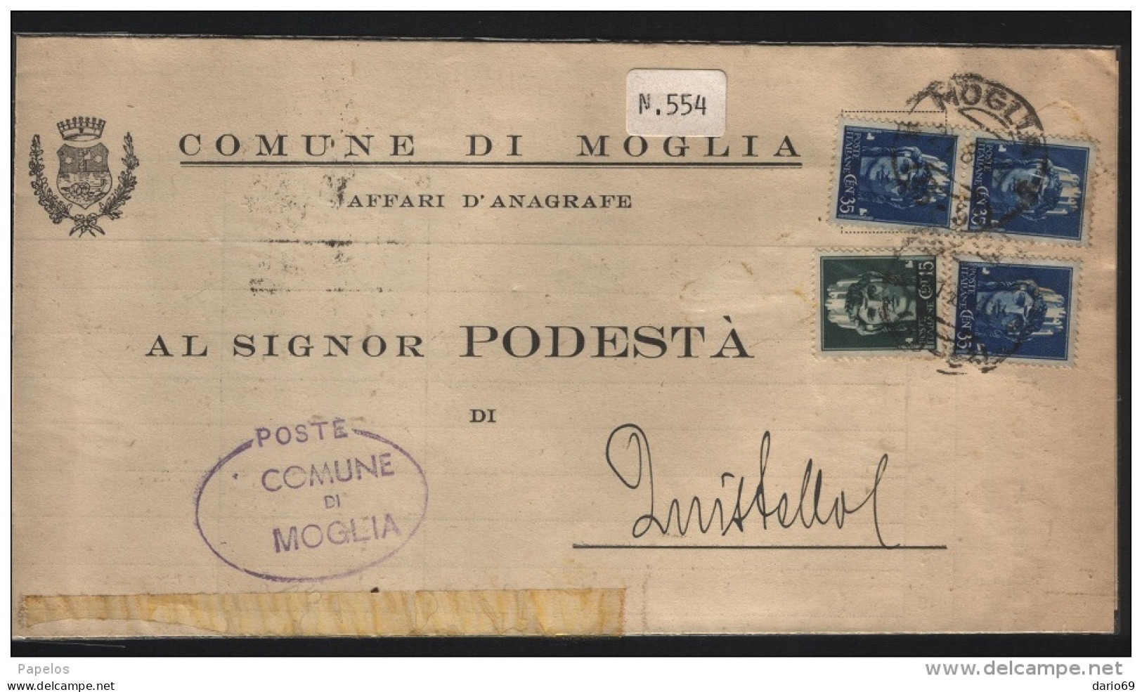 1945  LETTERA  CON ANNULLO MOGLIA MANTOVA - Poststempel