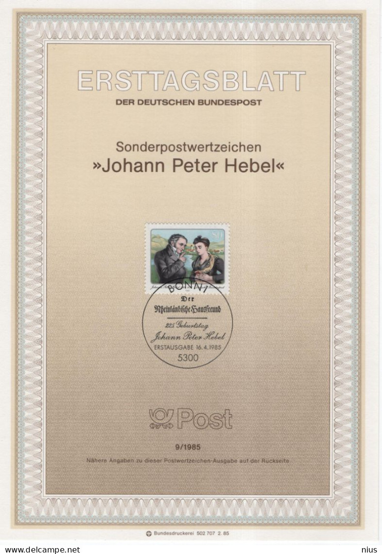 Germany Deutschland 1985-09 225. Geburstag Johann Peter Hebel, Writer Poet, Canceled In Bonn - 1981-1990