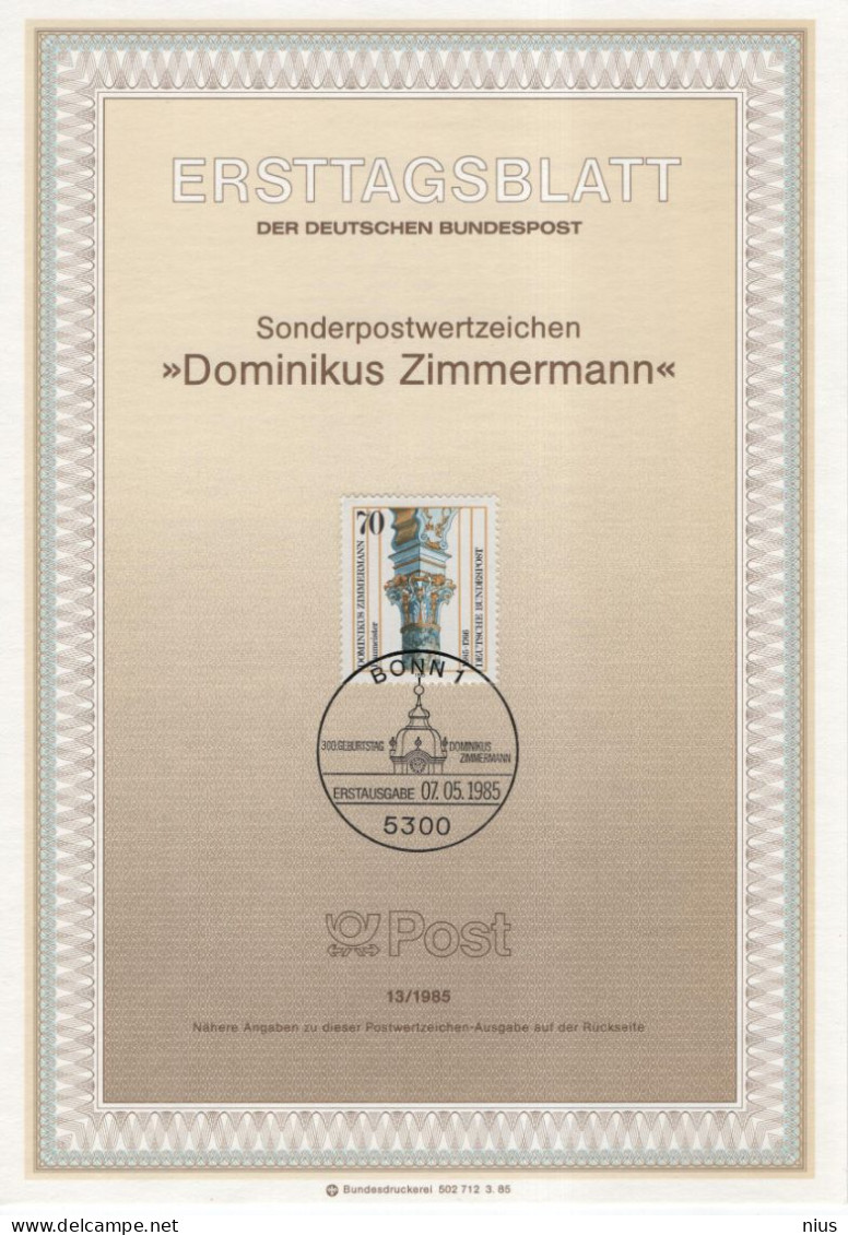 Germany Deutschland 1985-13 Dominikus Zimmermann, German Rococo Architect And Stuccoist, Canceled In Bonn - 1981-1990