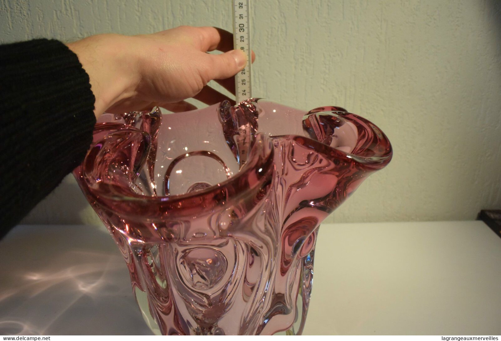 E1 Magnifique Vase Plat En Verre étiré Rose Violet Travail Exceptionnel !!! - Vasi