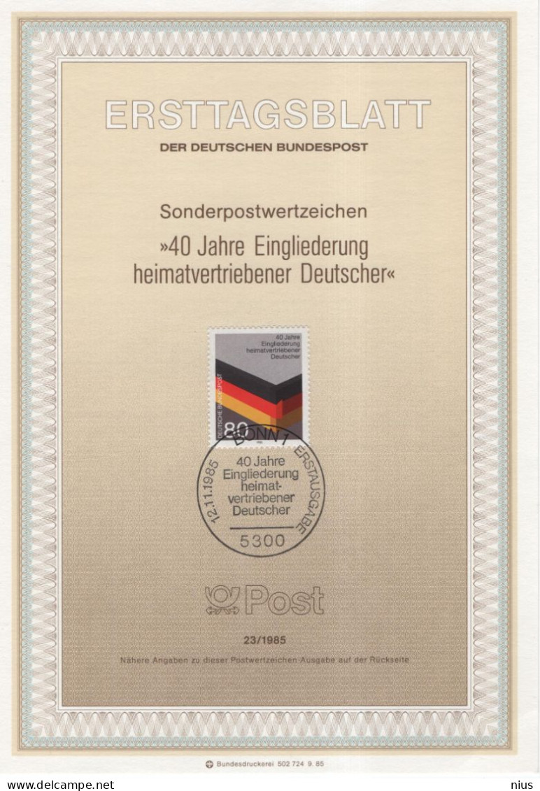 Germany Deutschland 1985-23 40 Jahre Eingliederung Heimatvertriebener Deutscher, Integration Of Displaced Germans, Bonn - 1981-1990