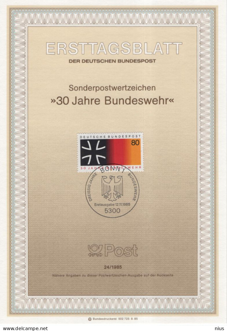 Germany Deutschland 1985-24 30 Jahre Bundeswehr, Canceled In Bonn - 1981-1990