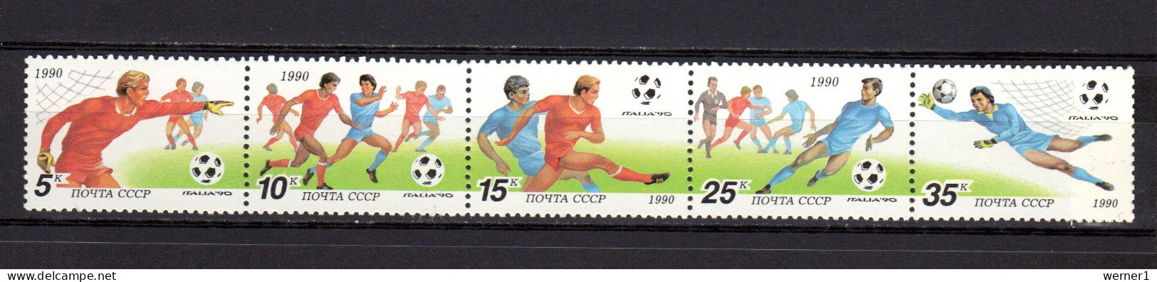 USSR Russia 1990 Football Soccer World Cup Strip Of 5 MNH - 1990 – Italië