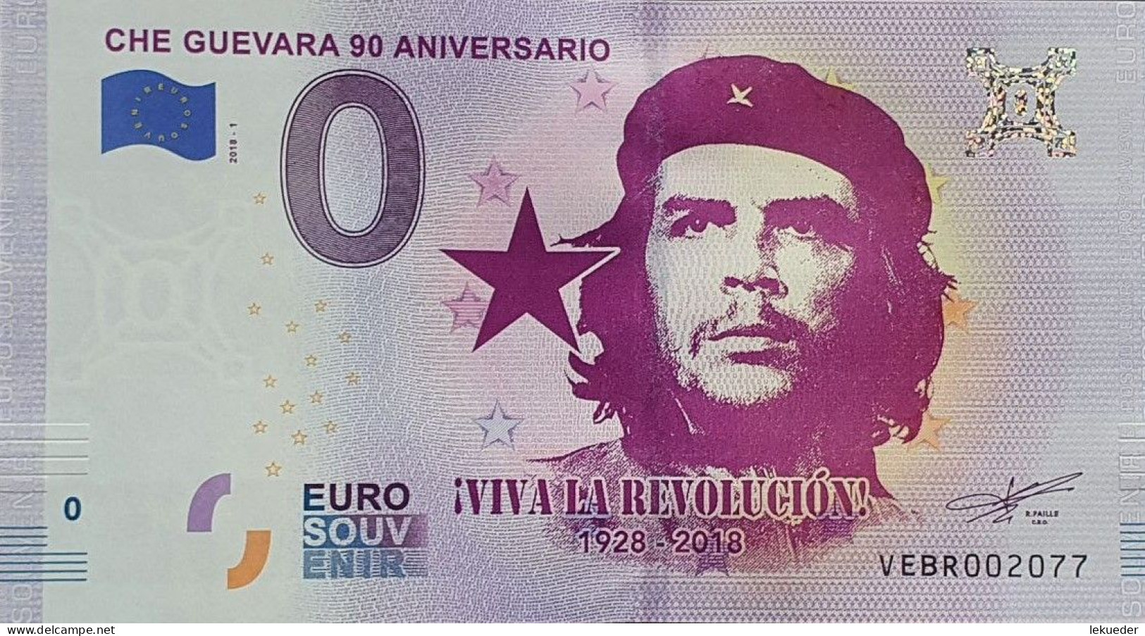 BILLETE 0 Euro Souvenir 0€ ESPAÑA: VEBR 2018-1 CHE GUEVARA 90 ANIVERSARIO - Andere & Zonder Classificatie