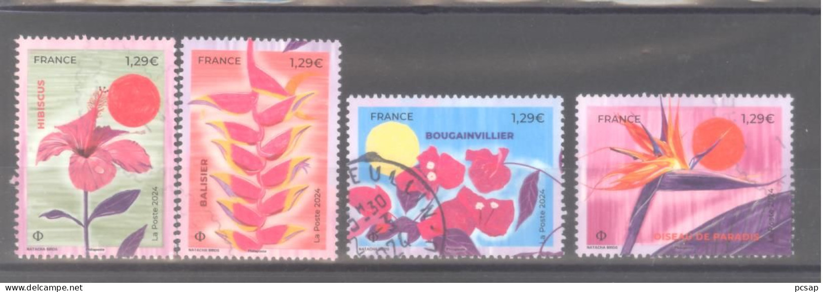 France Oblitérés : 5750/5753 (les 4 Timbres Du Bloc "Fleurs Tropicales") (cachet Rond) - Usati