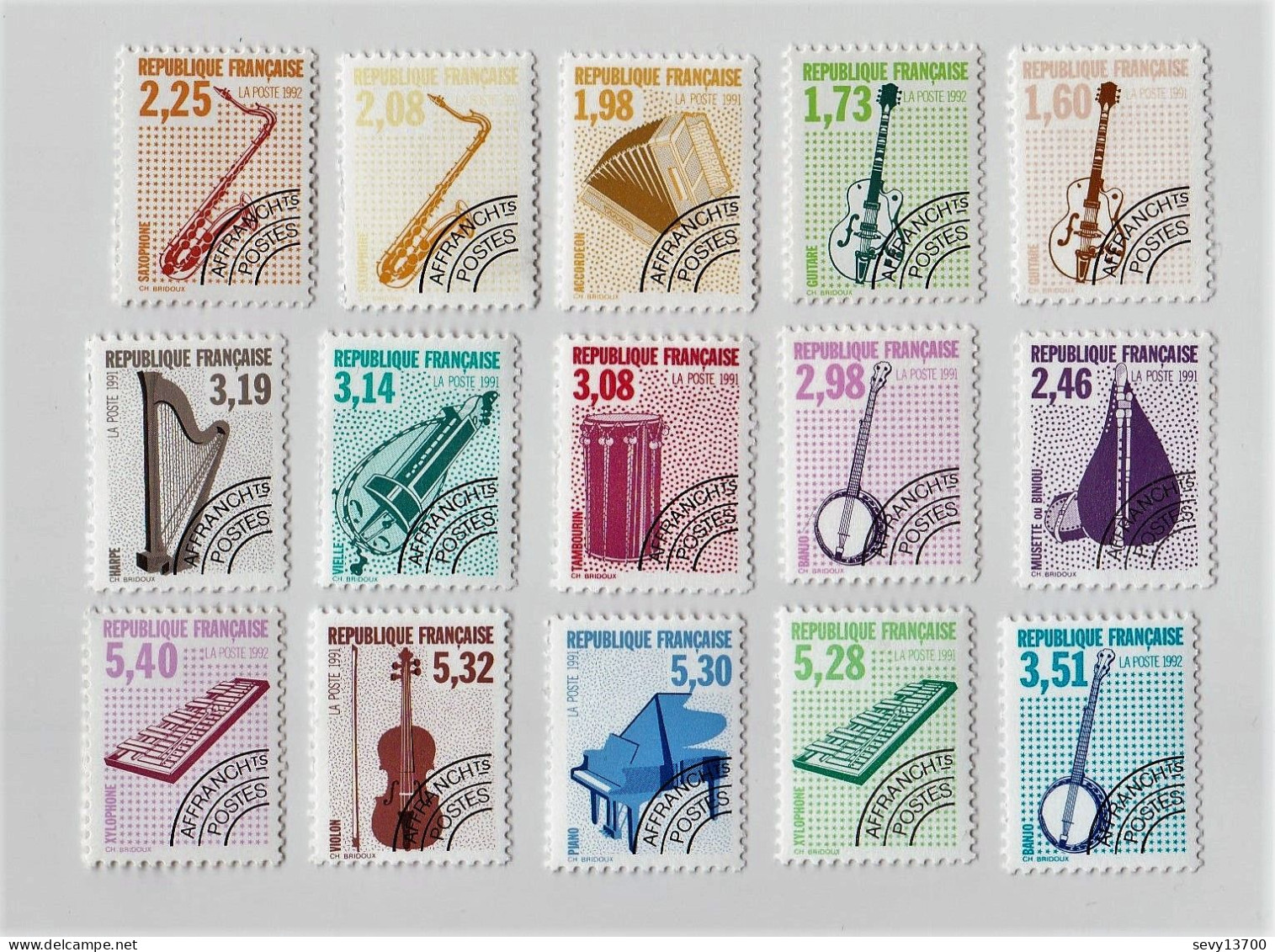 France Année 1992 Lot De 15 Timbres Préoblitérés Neufs Yvert Tellier N° 213 à 227 - 1989-2008