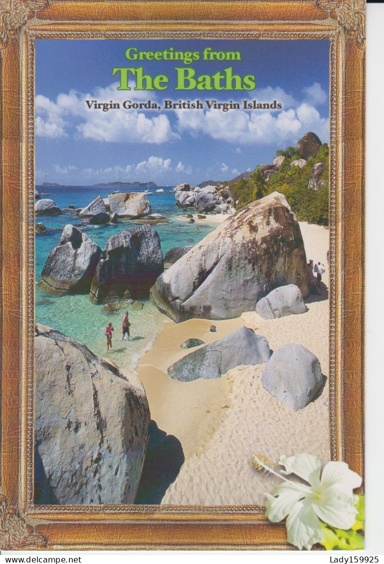 Virgin Gorda British. Greetings From The Baths Turquoise Waters, Beach White Sand Large Rocks CM 2 Scans - Britse Maagdeneilanden